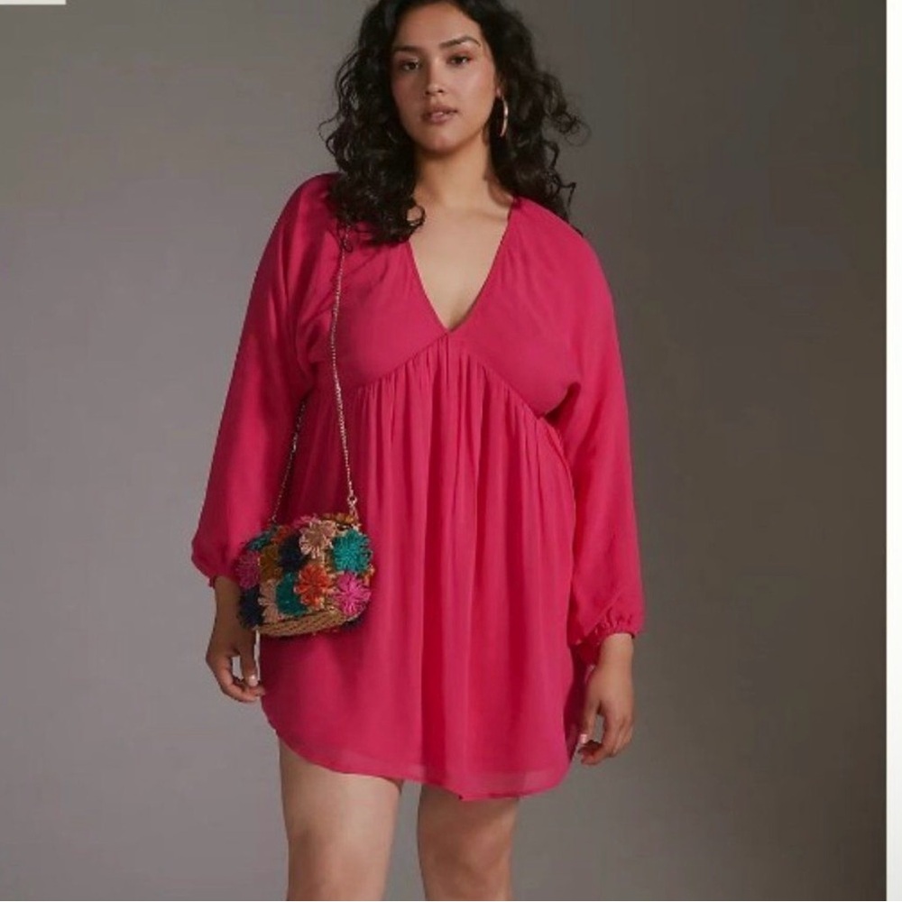 Anthropologie Let Me Be Hot Pink Mini Peasant Dress